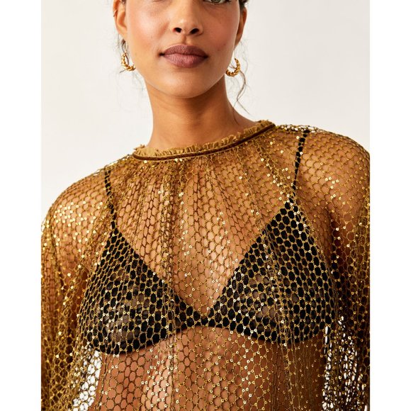 Free People Gold Sheer Blouse - Picture 8 of 10